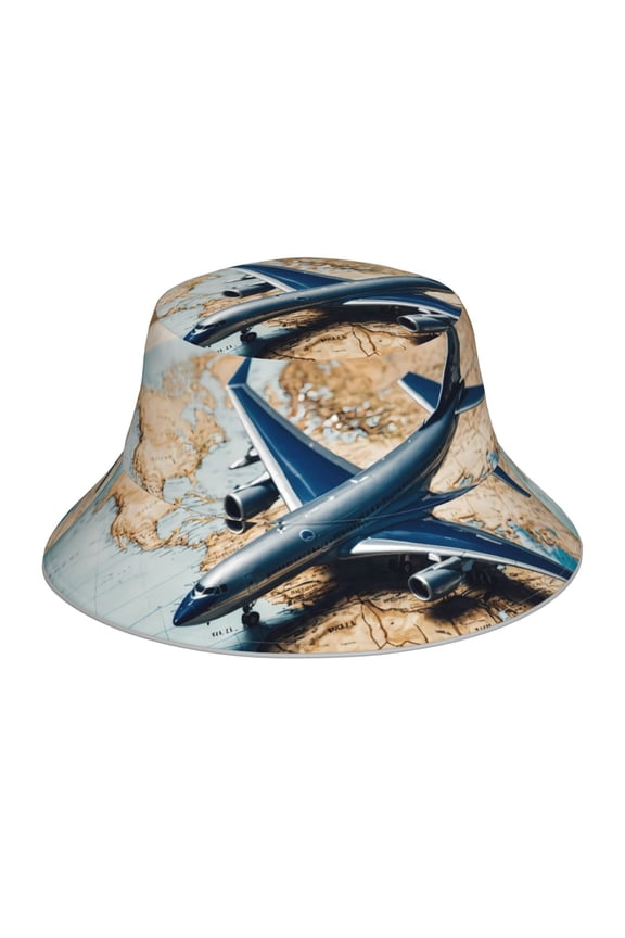Airplane World Map Adventure Print Men and Women Night Reflective Hat Runner Cap Visor Bucket Hat Boonie Cap