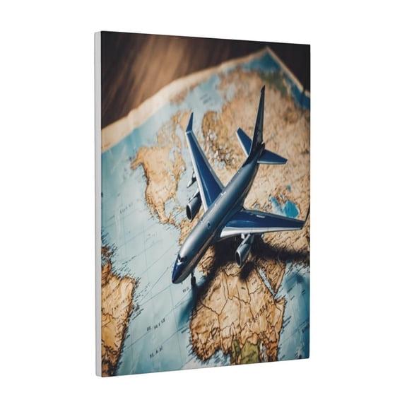 Xecao Airplane World Map Adventure for Ready-to-Hang Canvas Art 12x16 Inches - Waterproof HD Print Solid Wood Frame for Gifting,Vertical