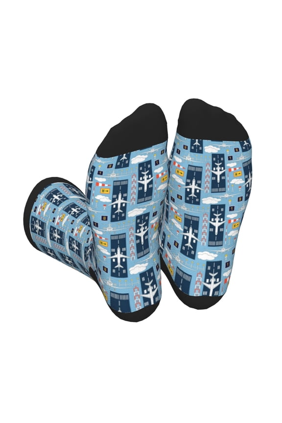 Airplanes and Aviation Signs Print Crew Socks for Men and Women, Men's Soft Moisture-wicking Sock
