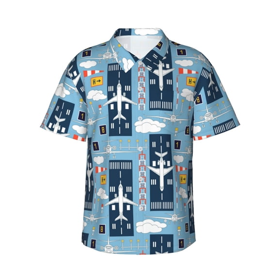 Xecao Airplanes and Aviation Signs print Hawaiian shirt - a stylish short-sleeve button-down for men, perfect for casual beach and tropical outings.