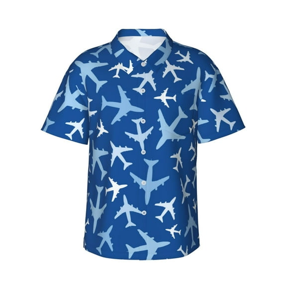 Xecao Airplanes in the Sky print Hawaiian shirt - a stylish short-sleeve button-down for men, perfect for casual beach and tropical outings.
