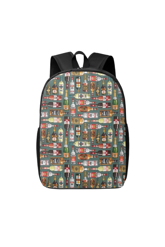 Alcohol Bottles print Travel Backpack, Large Computer Backpack for Men Women, College School Rucksack Book Bag