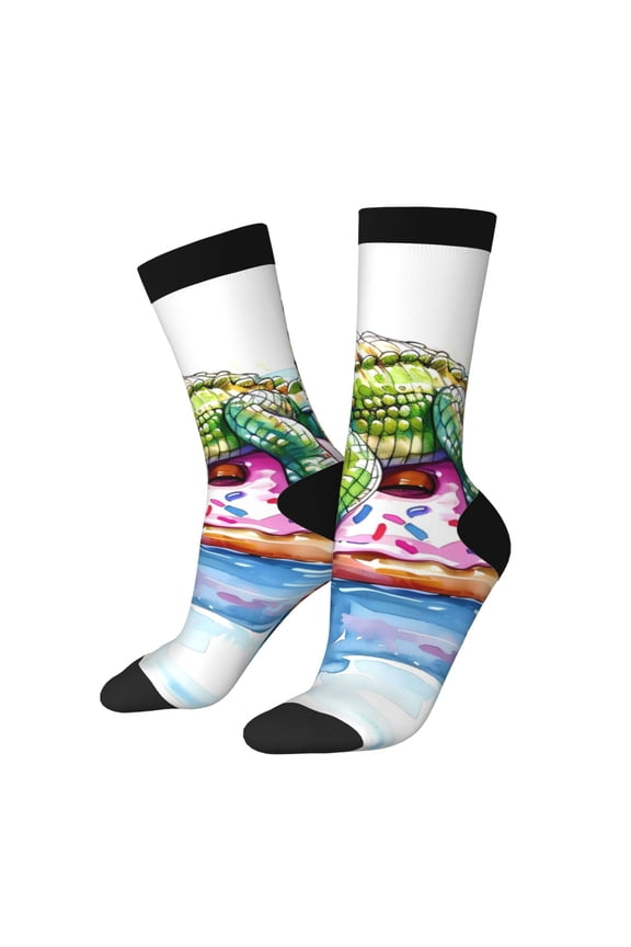 Alligator Donut Pool Float Pattern Sport Socks for Women and Men Crew Socks Sporty Calf Socks Casual Socks