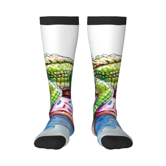 Xecao Alligator Donut Pool Float Print Compression Socks for Both Men And Women for Running, Travel, Flight, Nurse