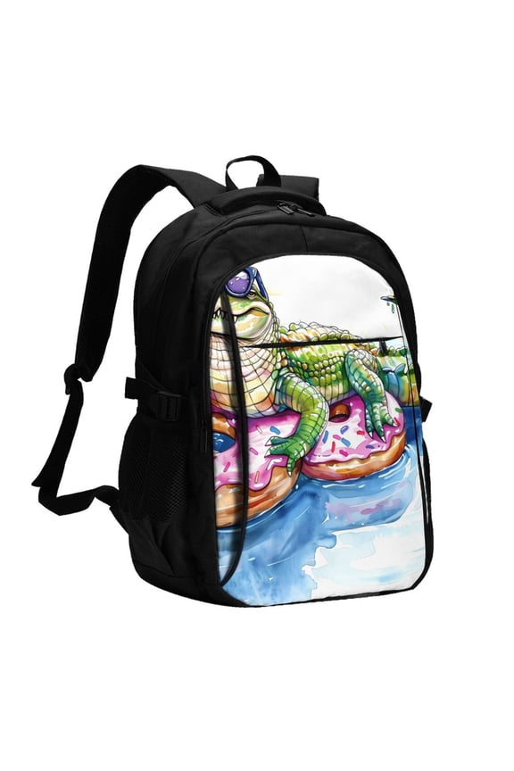 Alligator Donut Pool Float for Travel Laptop Backpack, USB-Charging-Enabled, Spacious Business Backpack for Men and Women,College School Computer Bag