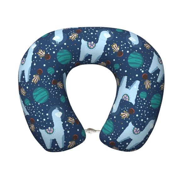 Xecao Alpaca Astronaut in Space Print Memory Foam Cervical Neck Pillow Versatile U-Shaped Pillows for Home,Office,Camping,Travelling,Soft Washable Cover