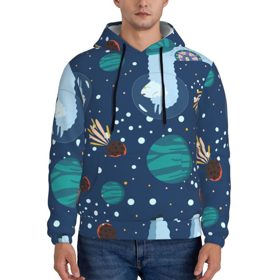 Xecao Alpaca Astronaut in Space Pattern Men's Adult Pullover Hoodie,Hooded Sweatshirt-XX-Large