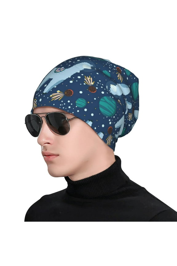 Alpaca Astronaut in Space Print Beanie Knitted Hat for Men Women, Winter Fashion Knit Cuffed Caps Unisex
