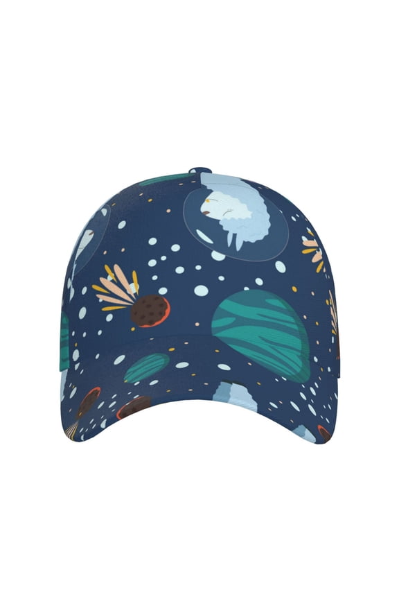 Alpaca Astronaut in Space for Baseball Cap: Unisex, crafted from classic polyester twill fabric, featuring a soft unconstructed design