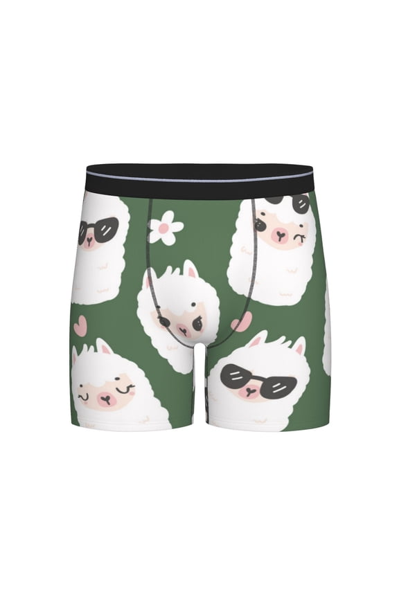 Alpaca Faces Print Boxer Briefs for Men's Stretch Moisture-Wicking Underwear, Mid-Rise Classics breathable fabric