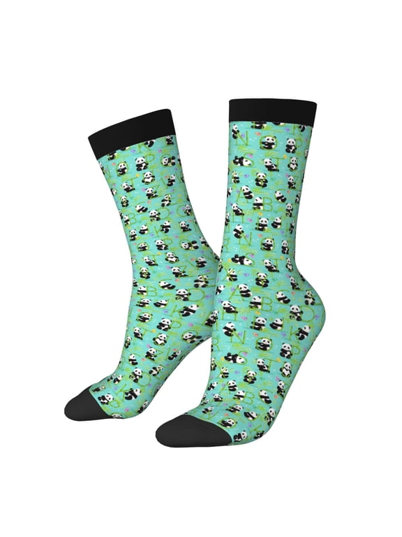 Alphabet And Panda Pattern Sport Socks for Women and Men Crew Socks Sporty Calf Socks Casual Socks