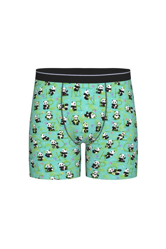 Alphabet And Panda Print Boxer Briefs for Men's Stretch Moisture-Wicking Underwear, Mid-Rise Classics breathable fabric