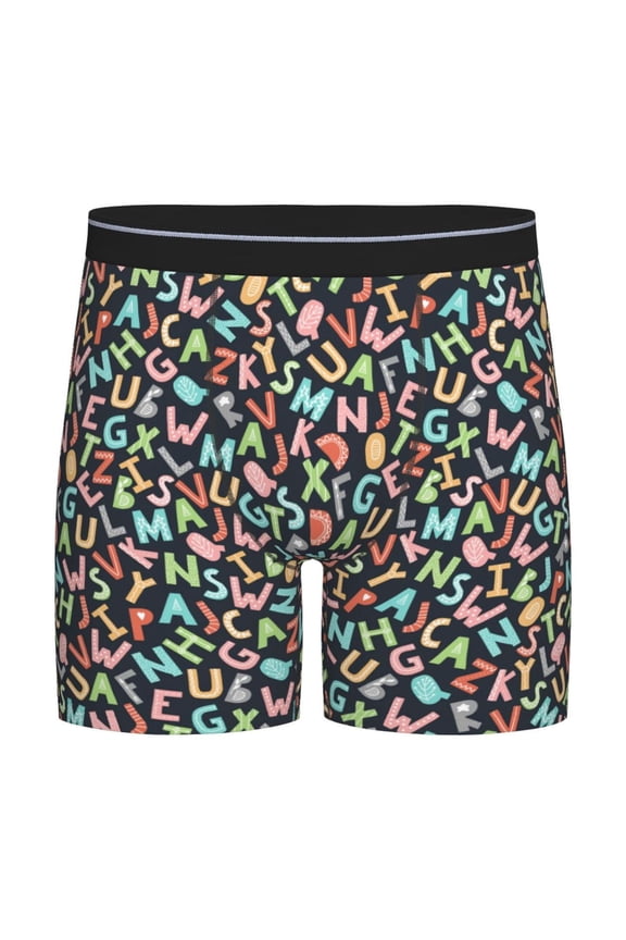 Alphabet Print Boxer Briefs for Men's Stretch Moisture-Wicking Underwear, Mid-Rise Classics breathable fabric
