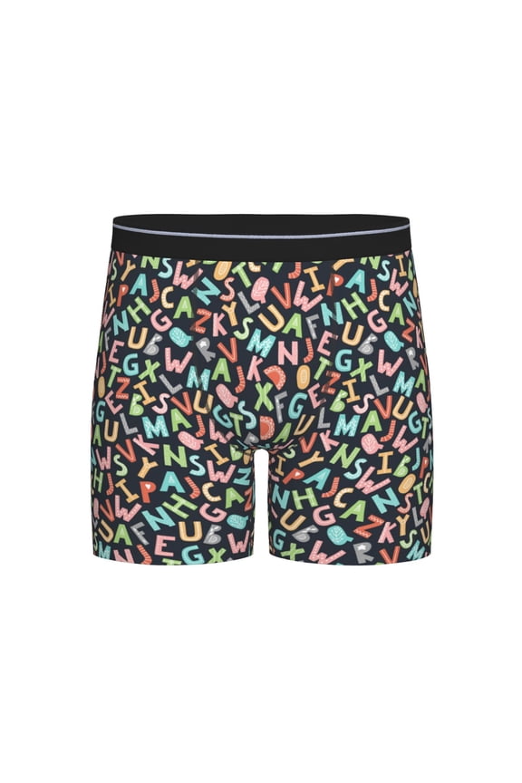 Alphabet Print Boxer Briefs for Men's Stretch Moisture-Wicking Underwear, Mid-Rise Classics breathable fabric