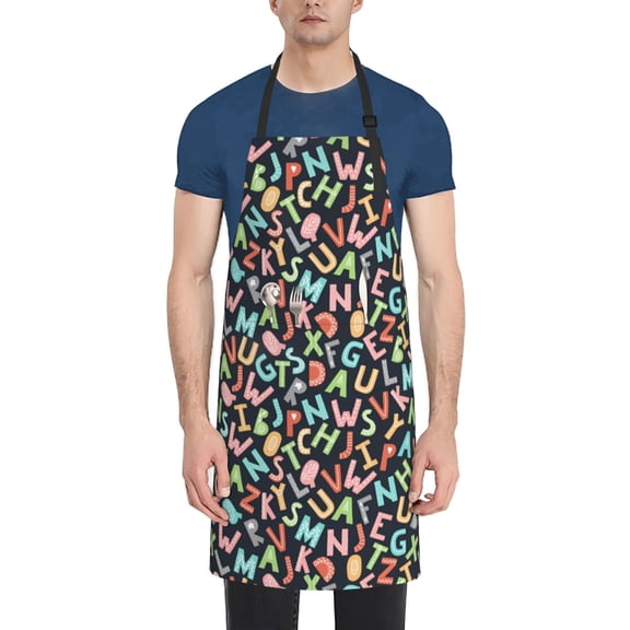 Xecao Alphabet Print Kitchen Cooking Aprons, Waterproof Adjustable Bib Aprons with 2 Pockets for Women Men Chef