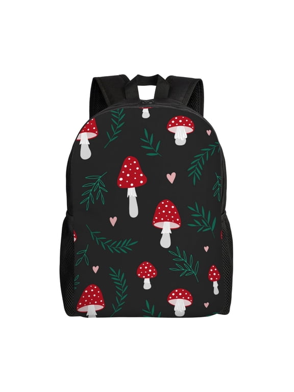 Amanita Mushroom Print School Backpack with Laptop Compartment Small Travel Laptop Backpack for Women Men Waterproof College Backpack Simple School Bag