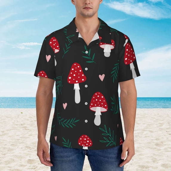 Xecao Amanita Mushroom print Hawaiian shirt - a stylish short-sleeve button-down for men, perfect for casual beach and tropical outings.