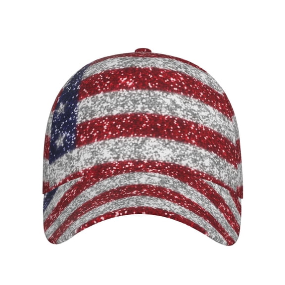 Xecao America Flag Glitter for Baseball Cap: Unisex, crafted from classic polyester twill fabric, featuring a soft unconstructed design