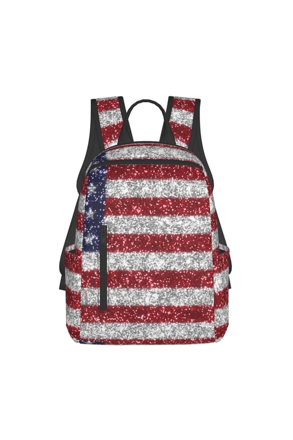 America Flag Glitter print Backpack For women men Aesthetic Lightweight Travel Daypack Simple Cute Backpack For Bookbag