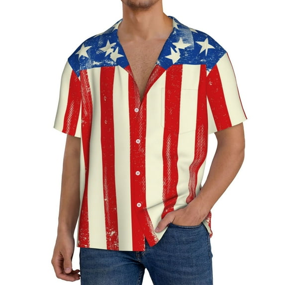 Xecao America Flags2 Men's Casual Short-sleeved Shirt, a button-up collared shirt with a pocket-3X-Large