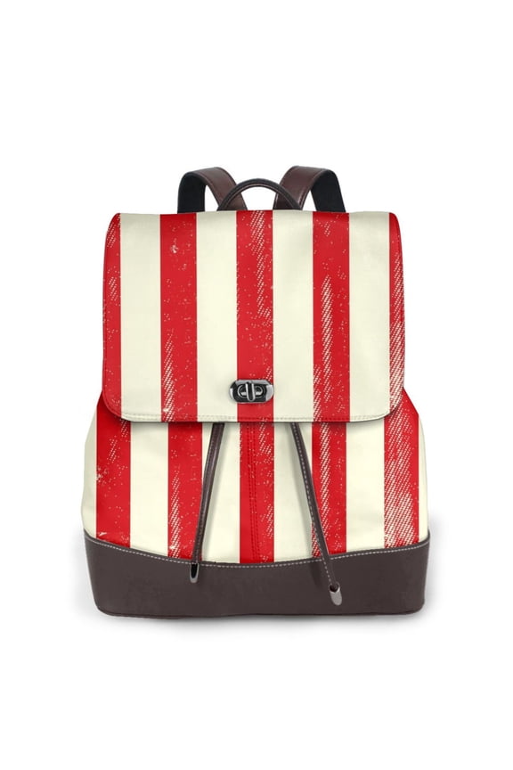 America Flags2 Print Large Backpack Soft Leather for Women Travel with Compartment, Adjustable Convertible Strap