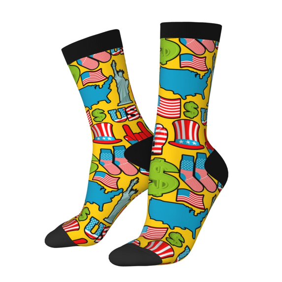 Xecao America Symbols Pattern Sport Socks for Women and Men Crew Socks Sporty Calf Socks Casual Socks