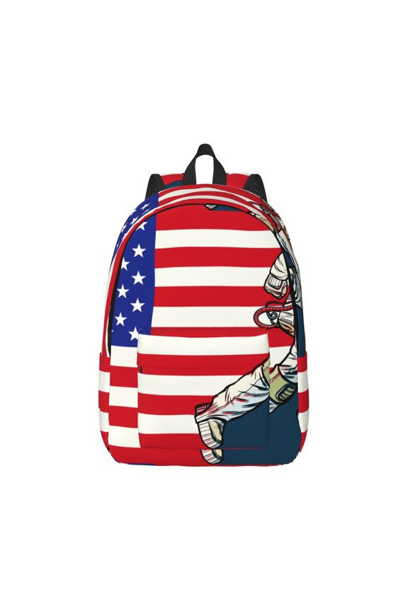 American Astronaut Runs Forward for Canvas College Laptop Backpack, Durable Rucksack Travel Notebook Bag School Backpack Book Bag for Men Women