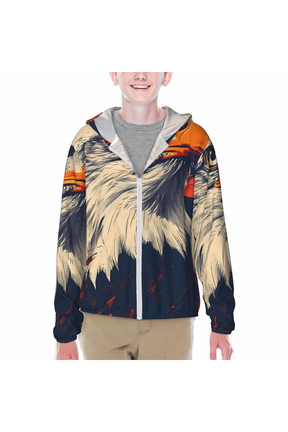 American Bald Eagle A Print Fishing Shirts for teenager Long Sleeve UV Sun Protection Hoodie with Zipper Outdoor Hiking Shirts-Medium