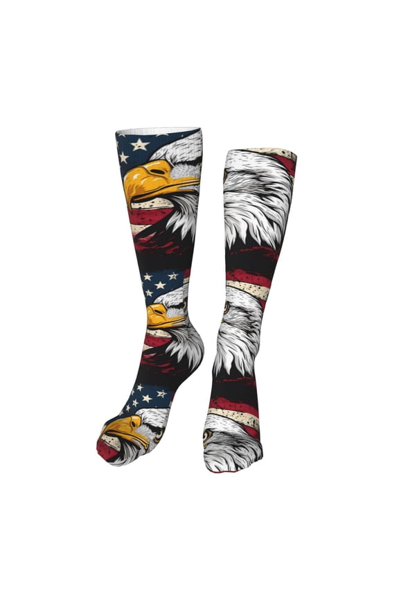 American Bald Eagle Print Calf Socks Seamless Toe, Knee High Long Socks, Sports Socks Trouser Socks for Women and Men-One Size