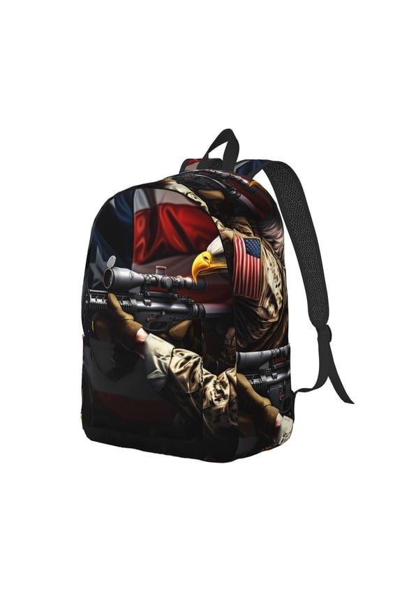 American Bald Eagle Warrior Canvas College Laptop Backpack, a durable rucksack designed for both men and women, ideal for travel, school, and daily use-Small