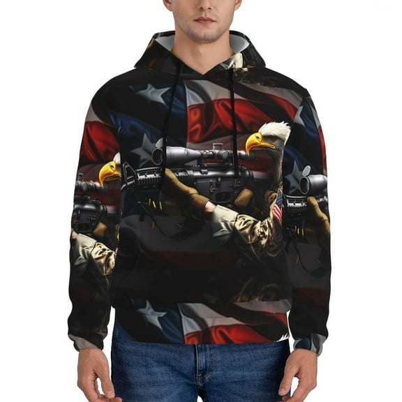 Xecao American Bald Eagle Warrior Pattern Men's Adult Pullover Hoodie,Hooded Sweatshirt-X-Large