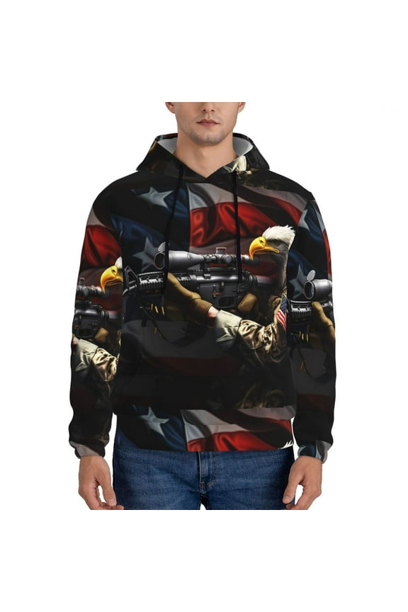 American Bald Eagle Warrior Pattern Men's Adult Pullover Hoodie,Hooded Sweatshirt-X-Large