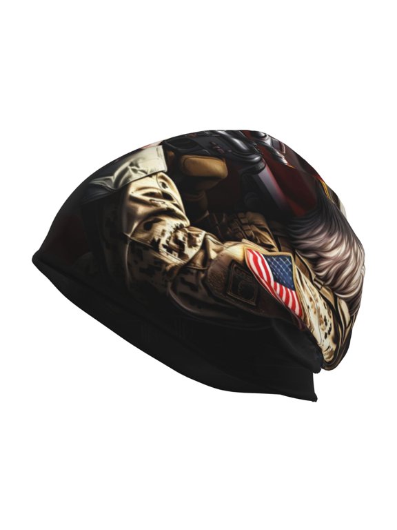 American Bald Eagle Warrior Print Knit Hat,Winter Beanie for Men Women, Beanie Soft Warm Ski Stocking Cuffed Cap