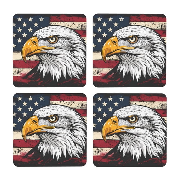 Xecao American Bald Eagle for MDF Cork Coaster 4 Pcs,Drink Coasters,Suit for House Warming Gifts New Home ,Coffee Table Decor-Square
