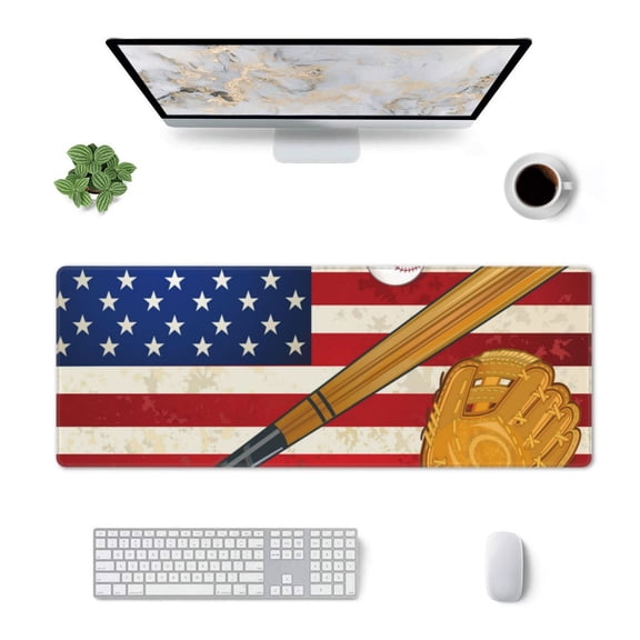 Xecao American Flag And Baseball for Mouse Pad - Waterproof Extended Contour Mouse Mat, Large Gaming Mousepad Laptop Keyboard Mat with Non-Slip Rubber Base