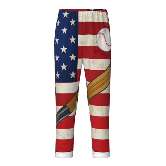 Xecao American Flag And Baseball Print Teenagers' Pajama Pants Long Sleep Pants Soft Elastic Waist Pajama Bottoms Elastic waist with 2 Pockets 5-16 Years-XS(5-6)