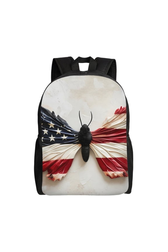 American Flag Butterfly Wall Print School Backpack with Laptop Compartment Small Travel Laptop Backpack for Women Men Waterproof College Backpack Simple School Bag