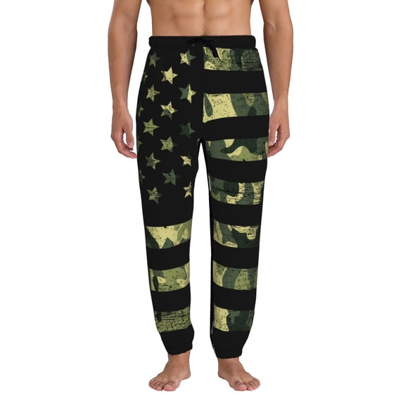 Xecao American Flag Camo Print Active Tech Joggers for Men, Mens Sweatpants Lounge Pants with Pockets-Small
