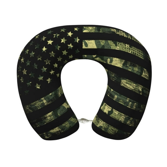 Xecao American Flag Camo Print Memory Foam Cervical Neck Pillow Versatile U-Shaped Pillows for Home,Office,Camping,Travelling,Soft Washable Cover
