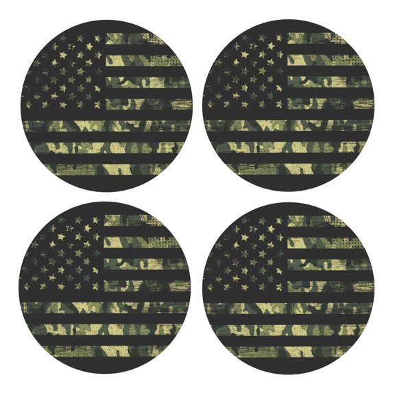 Xecao American Flag Camo for MDF Cork Coaster 4 Pcs,Drink Coasters,Suit for House Warming Gifts New Home ,Coffee Table Decor-Round Shape