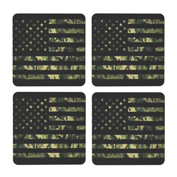 Xecao American Flag Camo for MDF Cork Coaster 4 Pcs,Drink Coasters,Suit for House Warming Gifts New Home ,Coffee Table Decor-Square