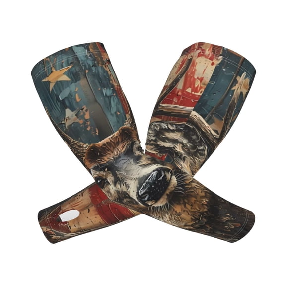 Xecao American Flag Deer Art Print Cooling Arm Sleeves, UPF 50 UV Sun Protection Sports Compression ,Tattoo Cover Up ,Sports Sleeve for Basketball Golf Football