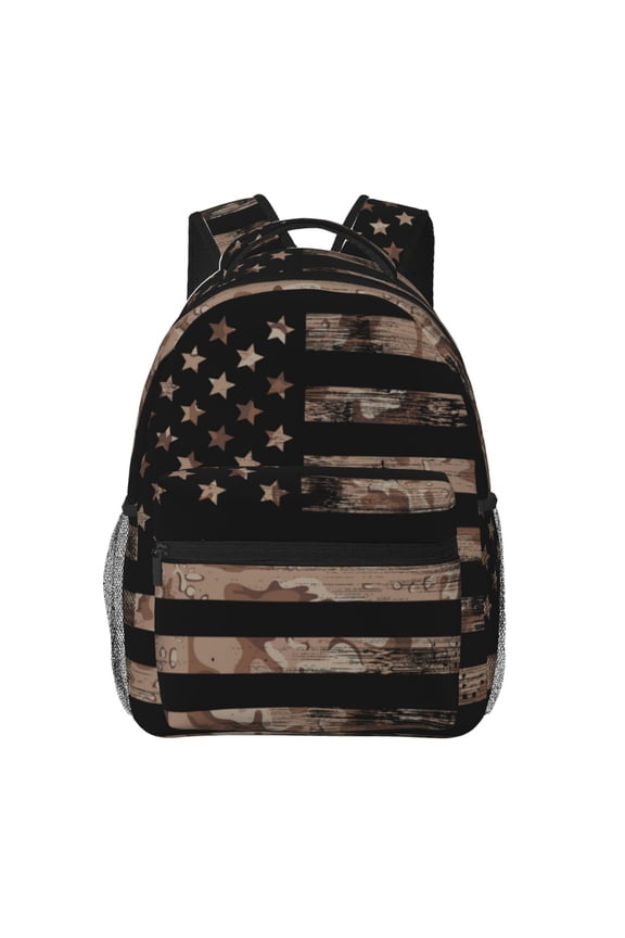 American Flag with Desert Camouflage Backpack, a stylish and functional choice for both men and women, is the perfect basic bookbag for college, work, or travel