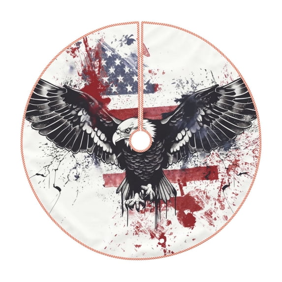 Xecao American Flag Eagle Art Pattern Christmas Tree Skirt Round Xmas Tree Mat Base Cover for Holiday Home Decorations-36"