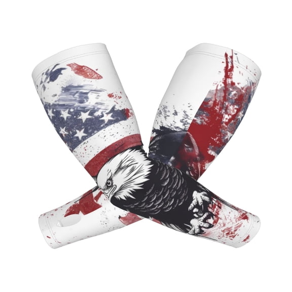Xecao American Flag Eagle Art Print Cooling Arm Sleeves, UPF 50 UV Sun Protection Sports Compression ,Tattoo Cover Up ,Sports Sleeve for Basketball Golf Football
