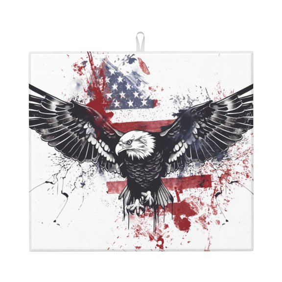 Xecao American Flag Eagle Art Print Dish Drying Mat for Kitchen Counter,Absorbent Coffee Bar Mat, Dish Drainer Rack Mats,Dining Room Decoration