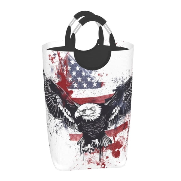 Xecao American Flag Eagle Art for Laundry Basket,Collapsible Large Laundry Hamper,Wash Bag for Laundry Room, Rolling Laundry Basket with Handles