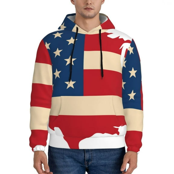 Xecao American Flag Map Pattern Men's Adult Pullover Hoodie,Hooded Sweatshirt-Small
