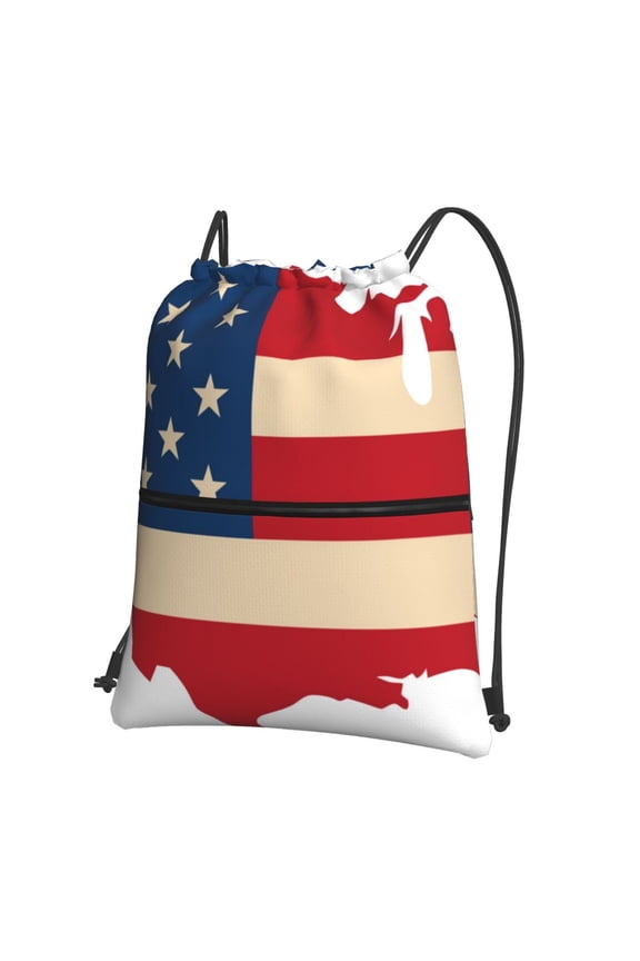 American Flag Map for Drawstring Bags,Pull String Backpack Bags,String Bag Sackpack