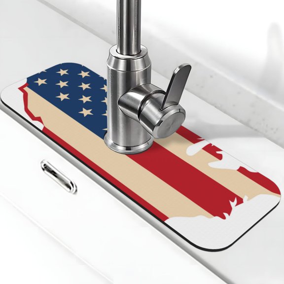 Xecao American Flag Map for Kitchen Sink Splash Guard Faucet Mat , Faucet Guard & Draining mat, (15" X 5.5" )